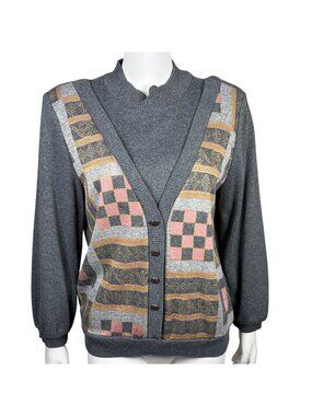 Vintage Susan Christopher Sweater Womens Size M Gray Faux Layers Made In USA
